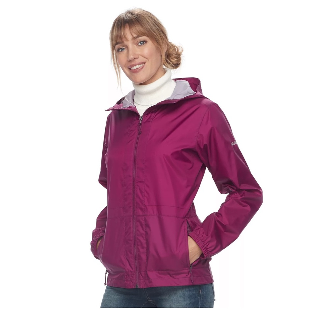 Columbia Women's Rain to Fame Hooded Rain Jacket - Dark Raspberry size Medium